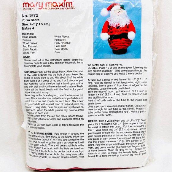 Mary Maxim Yo Yo Santa Kit - Makes 4 - New - Picture 2 of 5